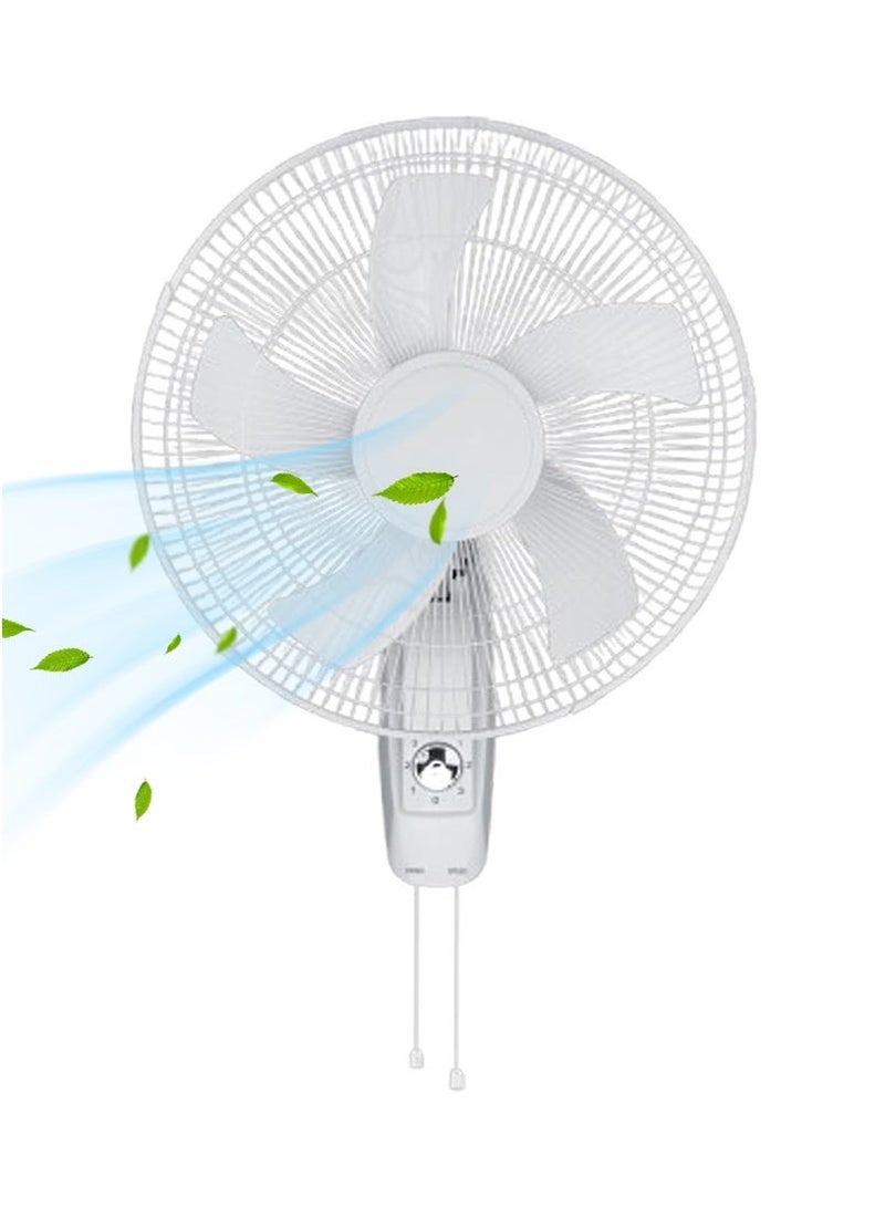 GGEROU 16 Inch Wall Fan, High Performance Fan with 3-Speed Controls, Electric Wall Mount Cooling Fan for Home, Green House, Work Room Or Office Use, 5 Leaf Blades and 2 Pull String Cords, Adjustable Tilt Angle and Efficient Cooling (White) - Image 1